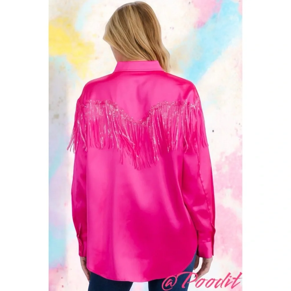 FANTASTIC FAWN Button down sequin fringe top S M L - Picture 3 of 10